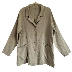 Flax Linen Jacket Sandstone Neutral Oversized Lagenlook Style Medium